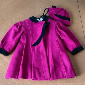 Rothschild Pink and Black Kids Pea Coat with Hat